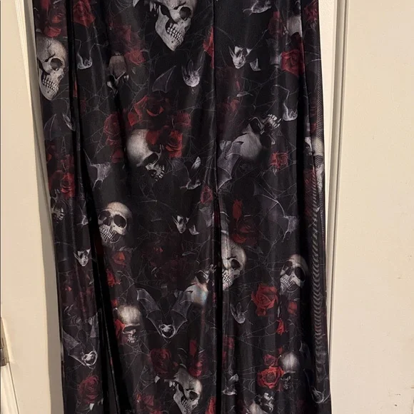 Rare Killstar Skulls Roses an Bats Side Slit Mesh Maxi Skirt M - Picture 2 of 4